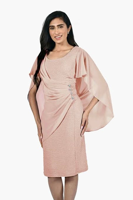 Dress with Diamante Button Details and Chiffon Drape - SALE