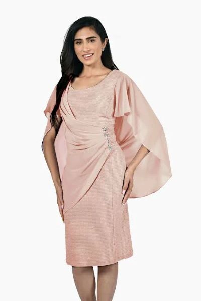 Dress with Diamante Button Details and Chiffon Drape - SALE
