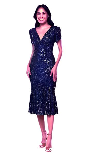 Fit & Flare Sequin V-Neck Midi Dress with Cap Sleeves