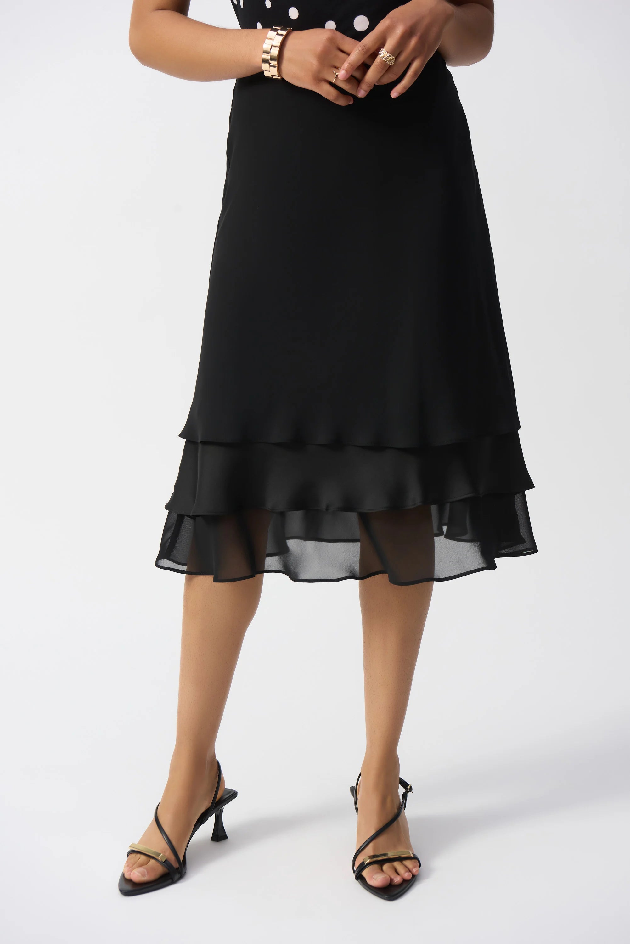 A-Line Chiffon & Satin Ruffle Skirt