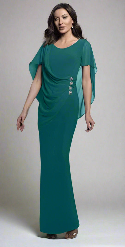 Elegant Cape Gown with Diamante Waist Detail