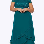 Chiffon Layered Dress with Sequin Lace Bodice 413