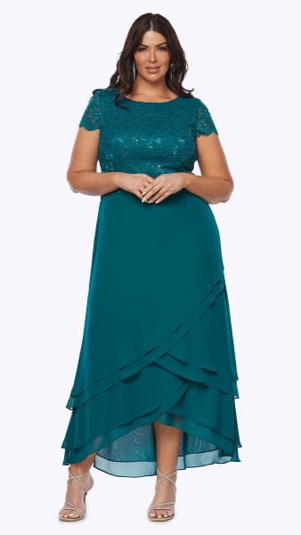 Chiffon Layered Dress with Sequin Lace Bodice 413