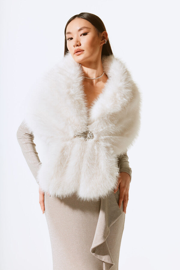 Faux Fur Caplet with Jeweled Clasp 40
