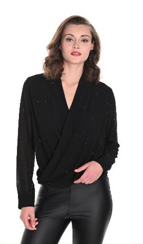 Long Sleeved Embellished Wrap Blouse