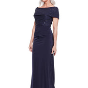 Full Length Gown with Off the Shoulder Overlay 615