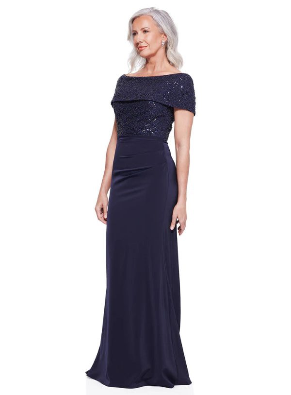 Full Length Gown with Off the Shoulder Overlay 615