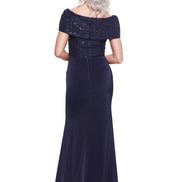 Full Length Gown with Off the Shoulder Overlay 615