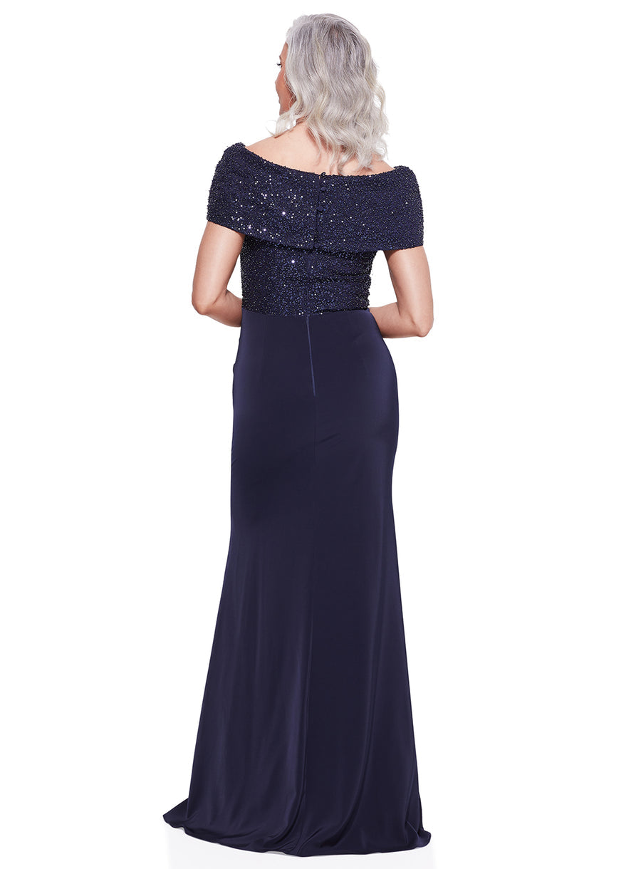 Full Length Gown with Off the Shoulder Overlay 615