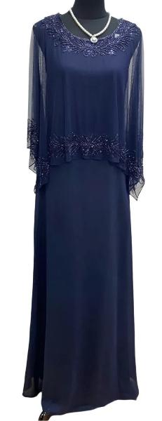 Full Length Gown with Chiffon Overlay and Beaded Trim