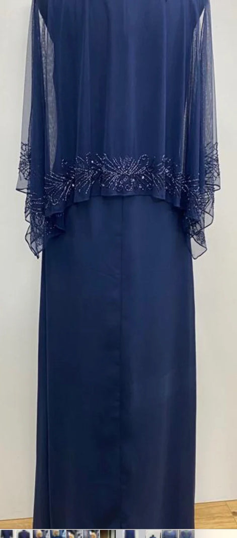 Full Length Gown with Chiffon Overlay and Beaded Trim