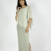 Chiffon Drape Maxi Dress with Mid-Length Split 410