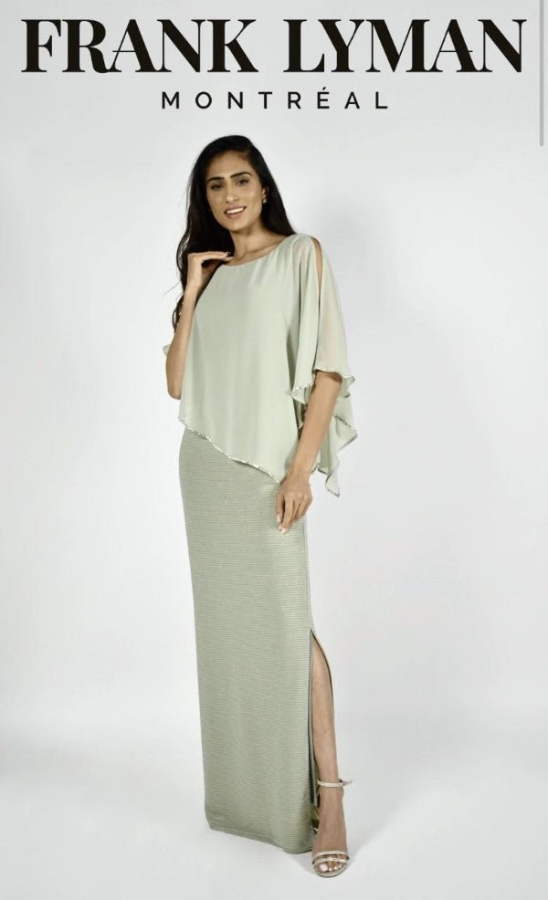 Chiffon Drape Maxi Dress with Mid-Length Split 410