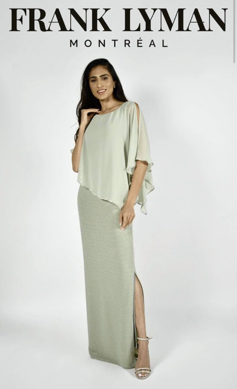 Chiffon Drape Maxi Dress with Mid-Length Split