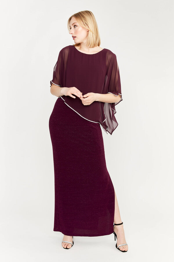Chiffon Drape Maxi Dress with Mid-Length Split