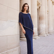 Chiffon Drape Maxi Dress with Mid-Length Split 410