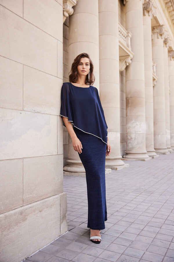 Chiffon Drape Maxi Dress with Mid-Length Split 410
