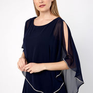 Chiffon Drape Maxi Dress with Mid-Length Split 410