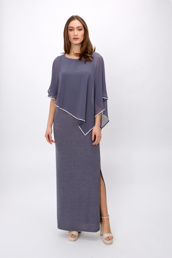 Chiffon Drape Maxi Dress with Mid-Length Split