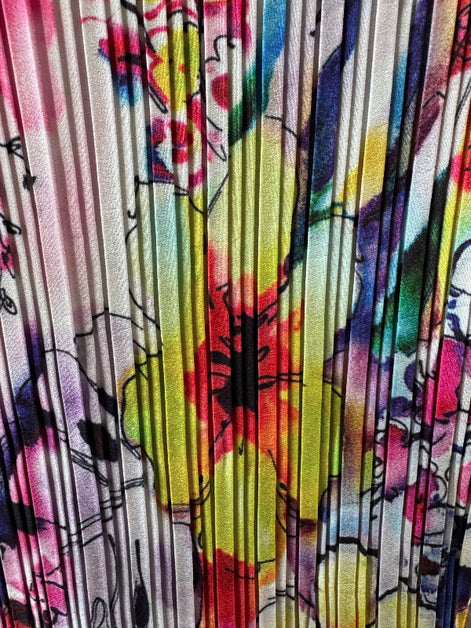 Printed Plisse Pleated Top With Short Sleeve