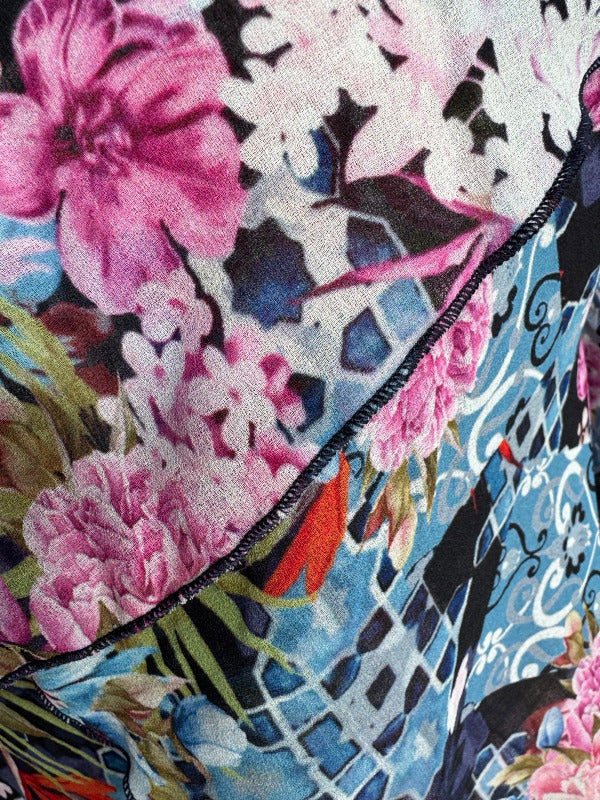 Printed Layered Chiffon Dress with Short Sleeves 737