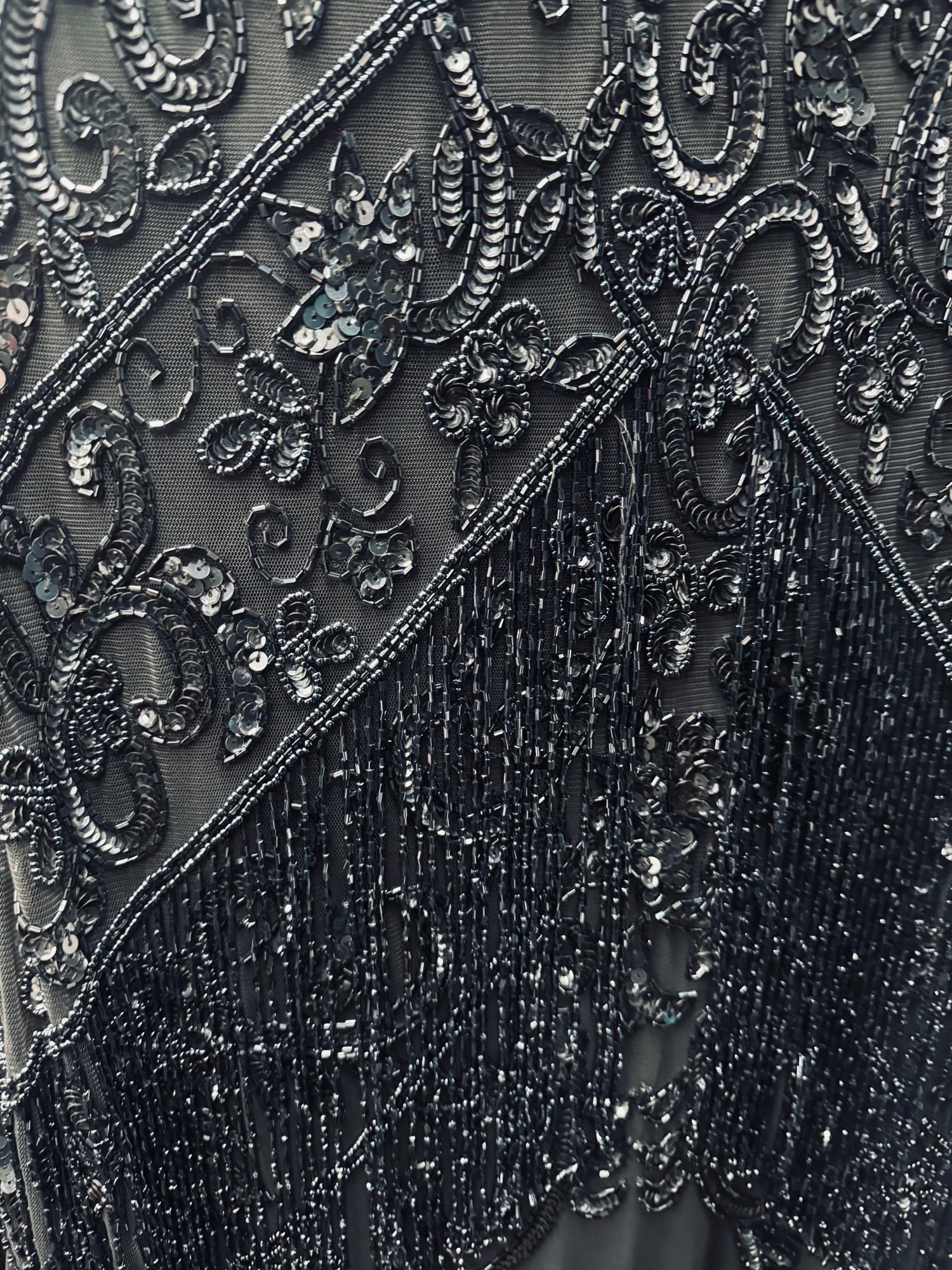 Long Beaded Gown with Fringe 420