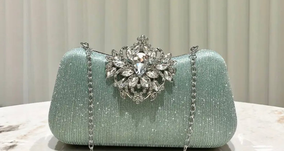 Shimmer Diamante Clutch with Detachable Chain 764