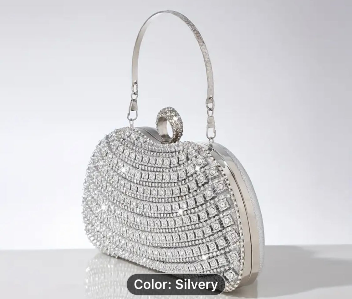 Crystal Clutch with Jeweled Ring Handle 767