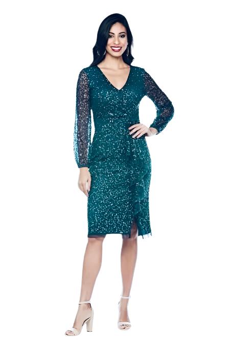 Beaded Peasant Sleeve Cocktail Dress