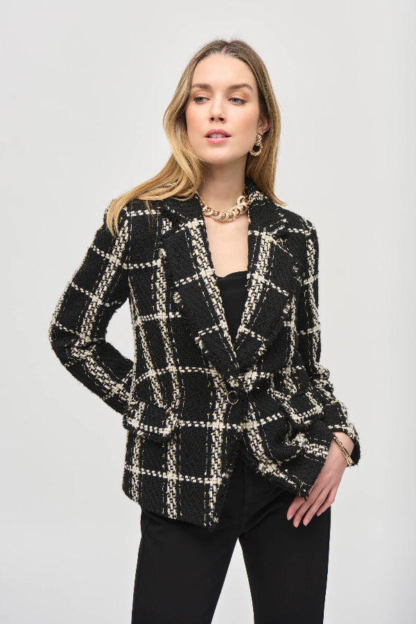 Plaid Bouclé Blazer with Pockets 826