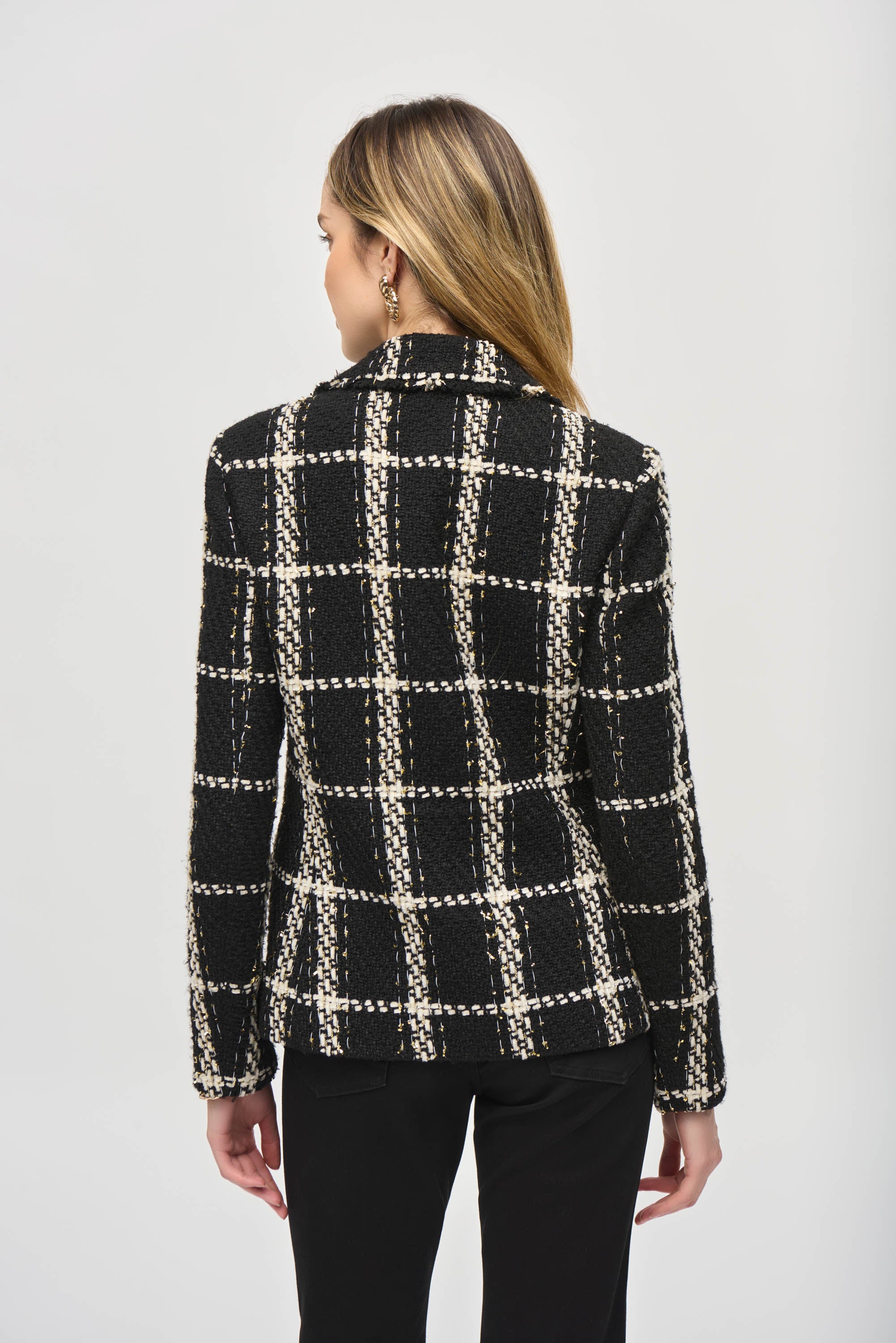 Plaid Bouclé Blazer with Pockets