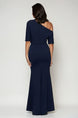 Long Side Shoulder Neckline Crepe Dress 629