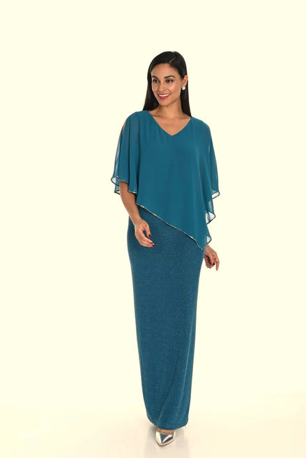 Woman wearing a blue dress on a white background