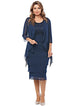 Two piece Knee Length Dress with Layered Skirt and Chiffon Jacket 496