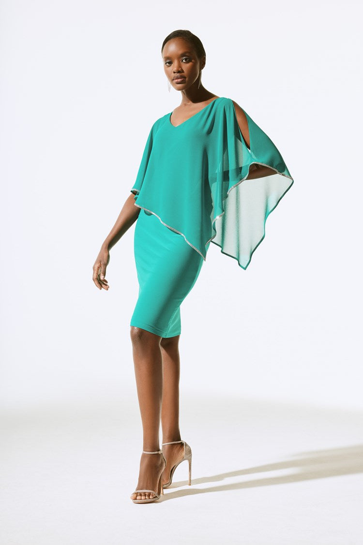 Mid Dress with Chiffon Poncho, Peek-a-Boo Cutouts and Diamante Trim