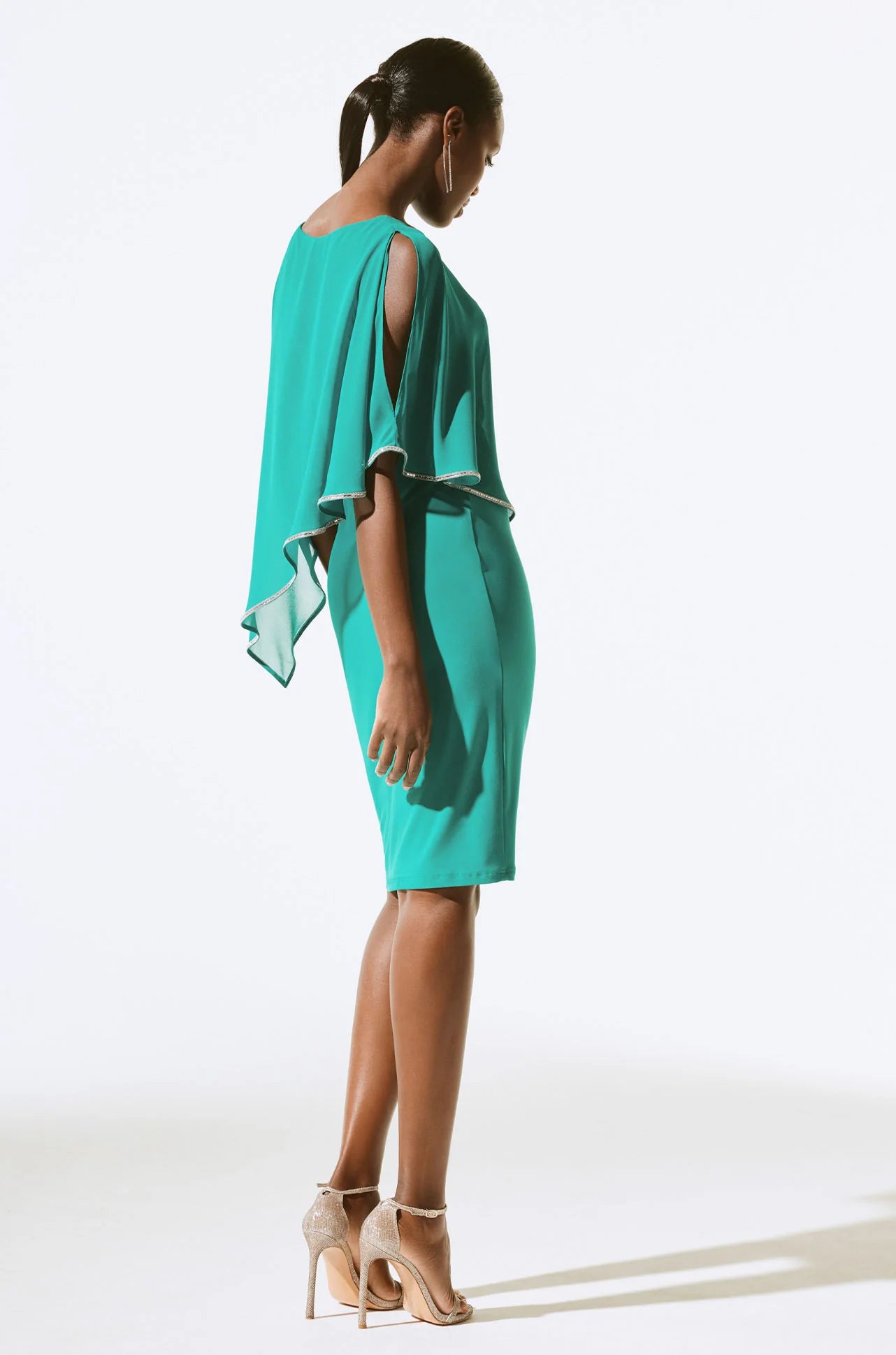 Mid Dress with Chiffon Poncho, Peek-a-Boo Cutouts and Diamante Trim