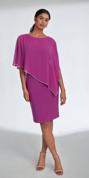 Mid Dress with Chiffon Poncho, Peek-a-Boo Cutouts and Diamante Trim