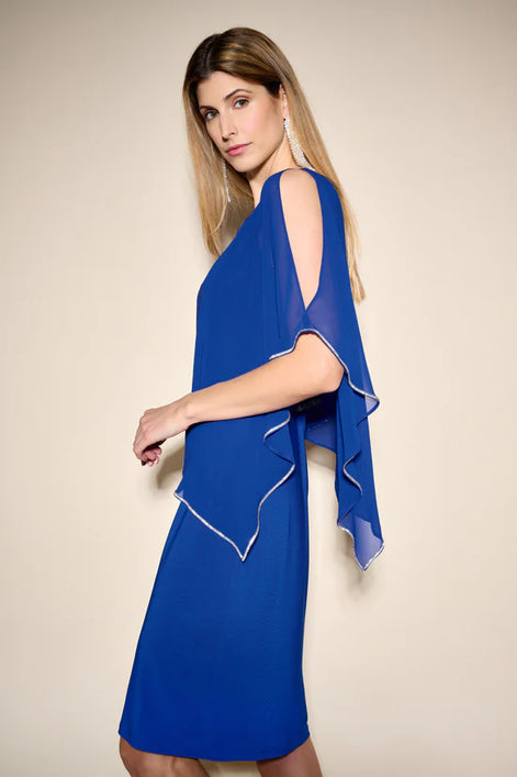Mid Dress with Chiffon Poncho, Peek-a-Boo Cutouts and Diamante Trim