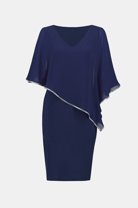 Mid Dress with Chiffon Poncho, Peek-a-Boo Cutouts and Diamante Trim