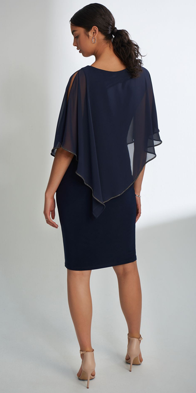 Mid Dress with Chiffon Poncho, Peek-a-Boo Cutouts and Diamante Trim