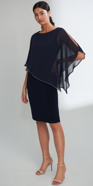 Mid Dress with Chiffon Poncho, Peek-a-Boo Cutouts and Diamante Trim