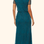 Beaded Stretch Tulle Blouson Dress 400