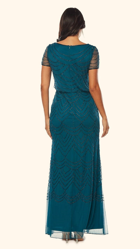 Beaded Stretch Tulle Blouson Dress