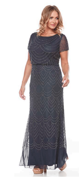 Beaded Stretch Tulle Blouson Dress
