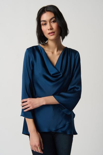 Cowl Neckline Satin Flared Top 894