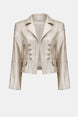 Beige leather jacket with button details on a white background