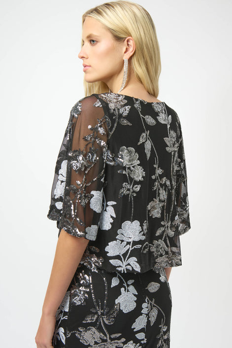 Sequinned Embroidered Floral Design Top