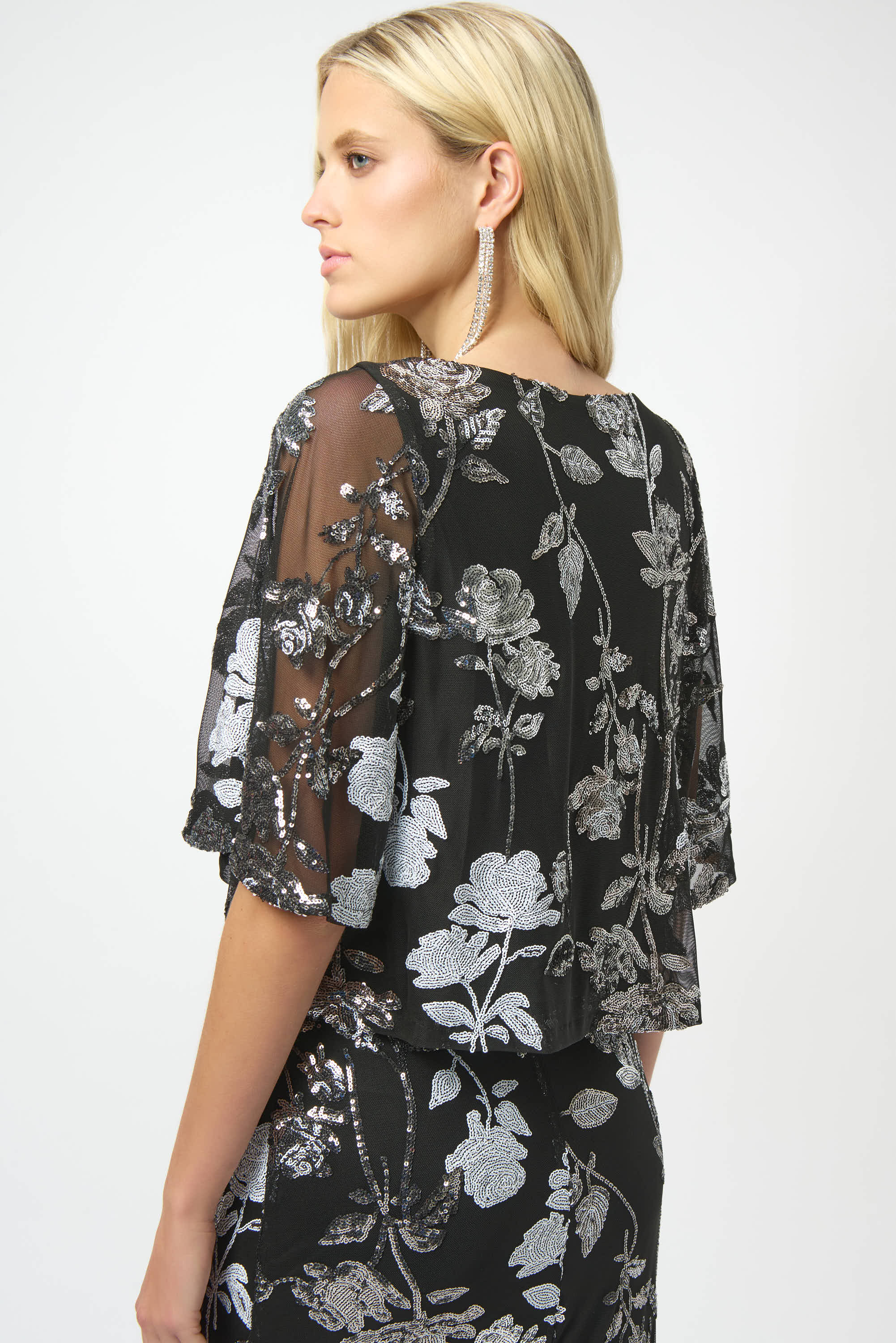 Sequinned Embroidered Floral Design Top