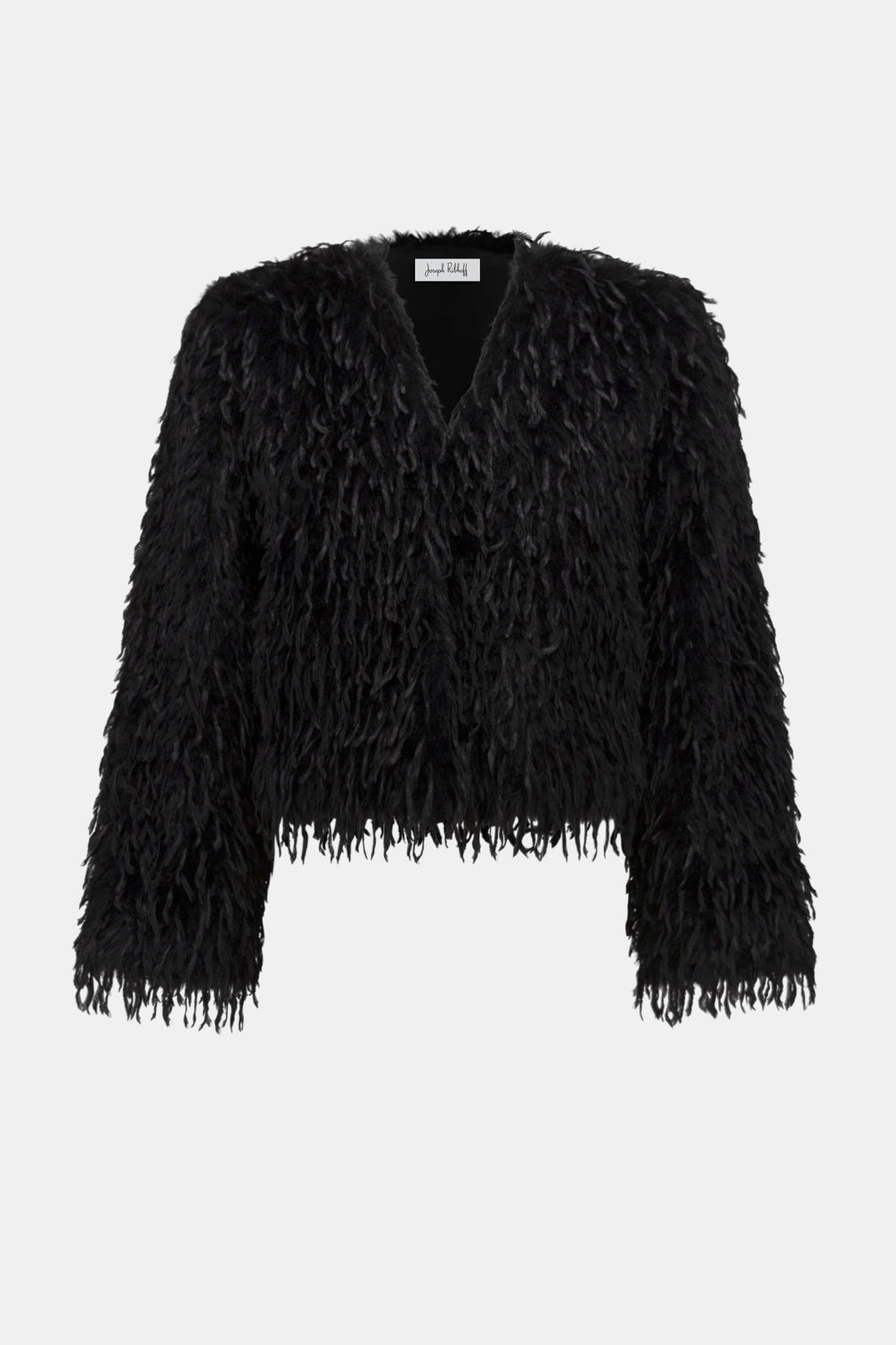 Black feathered jacket on a white background
