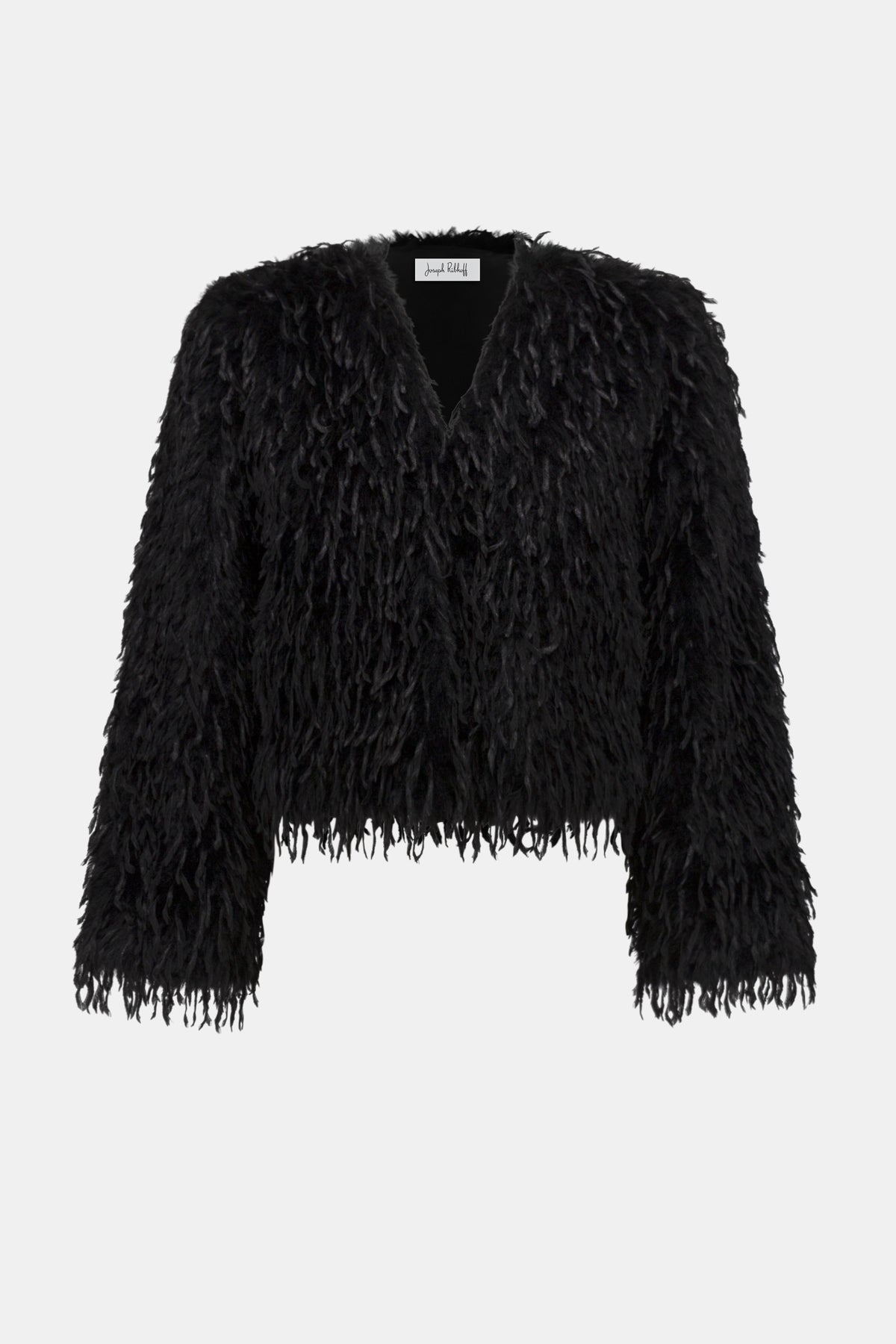 Black feathered jacket on a white background